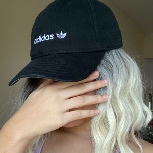 Adidas black trefoil logo baseball hat